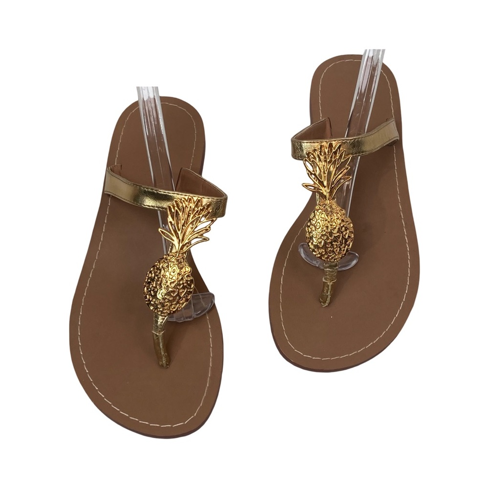 Lilly Pulitzer For Target Gold Pineapple Flip Flop Sandals Size 7